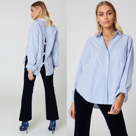 Free People Tops - FREE PEOPLE Tie It In A Bow Buttondown Stripe Top